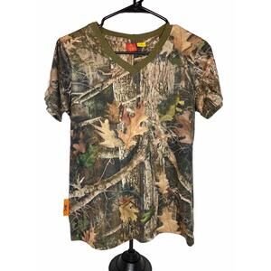 She Outdoor Camouflage Brown Tree Short Sleeve Shirt Women Size M